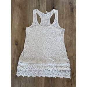 blue bird Rose Burnout Lace Hem Tank Top Womens M Cream Racerback Boho Coquette